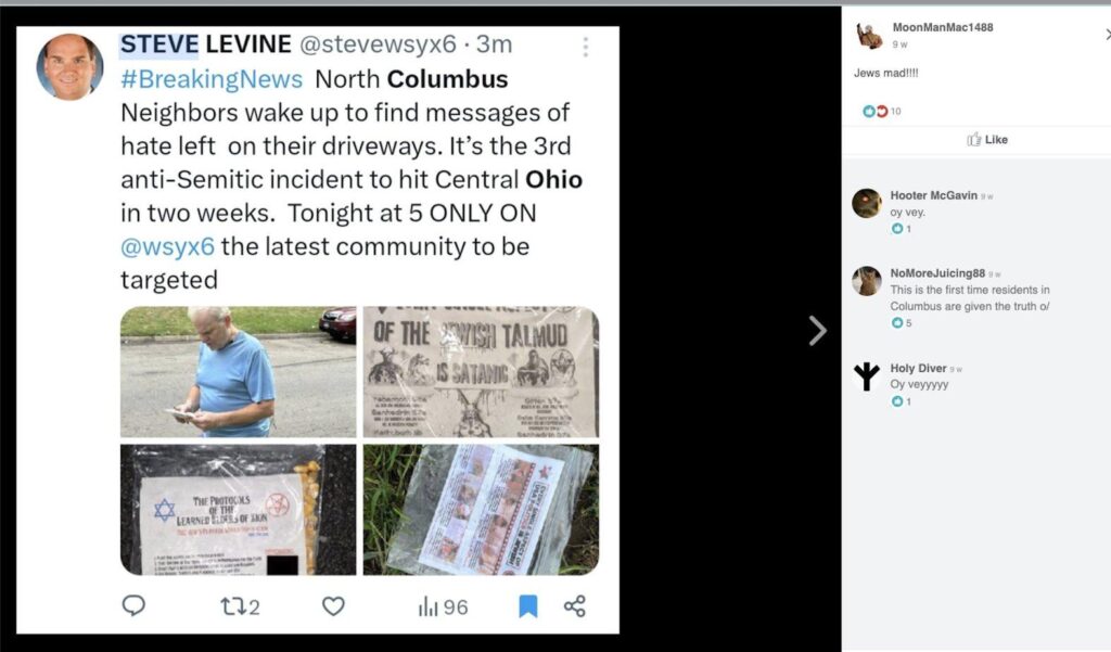 a tweet with breaking news about anti semitic flyers in central ohio